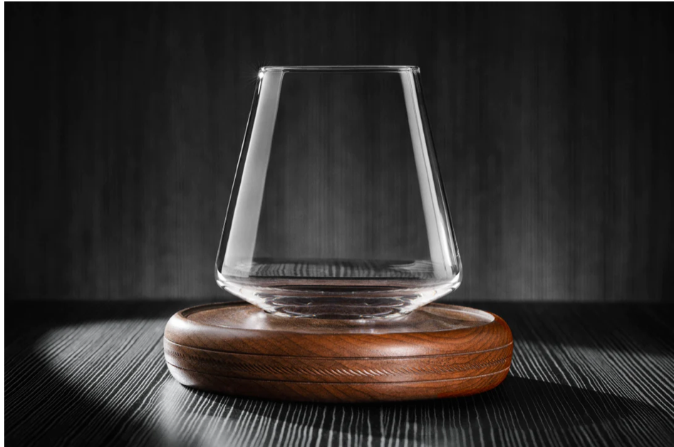 Revolving Non-Spill Wine/Whiskey Glass with Wood Coaster - 2 sizes