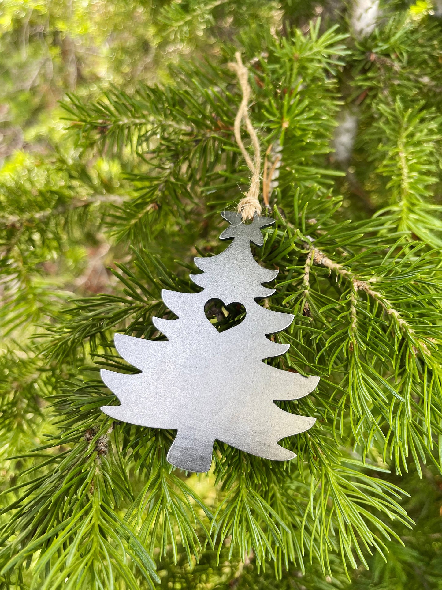 Christmas Tree Raw Steel Metal Ornament with Heart