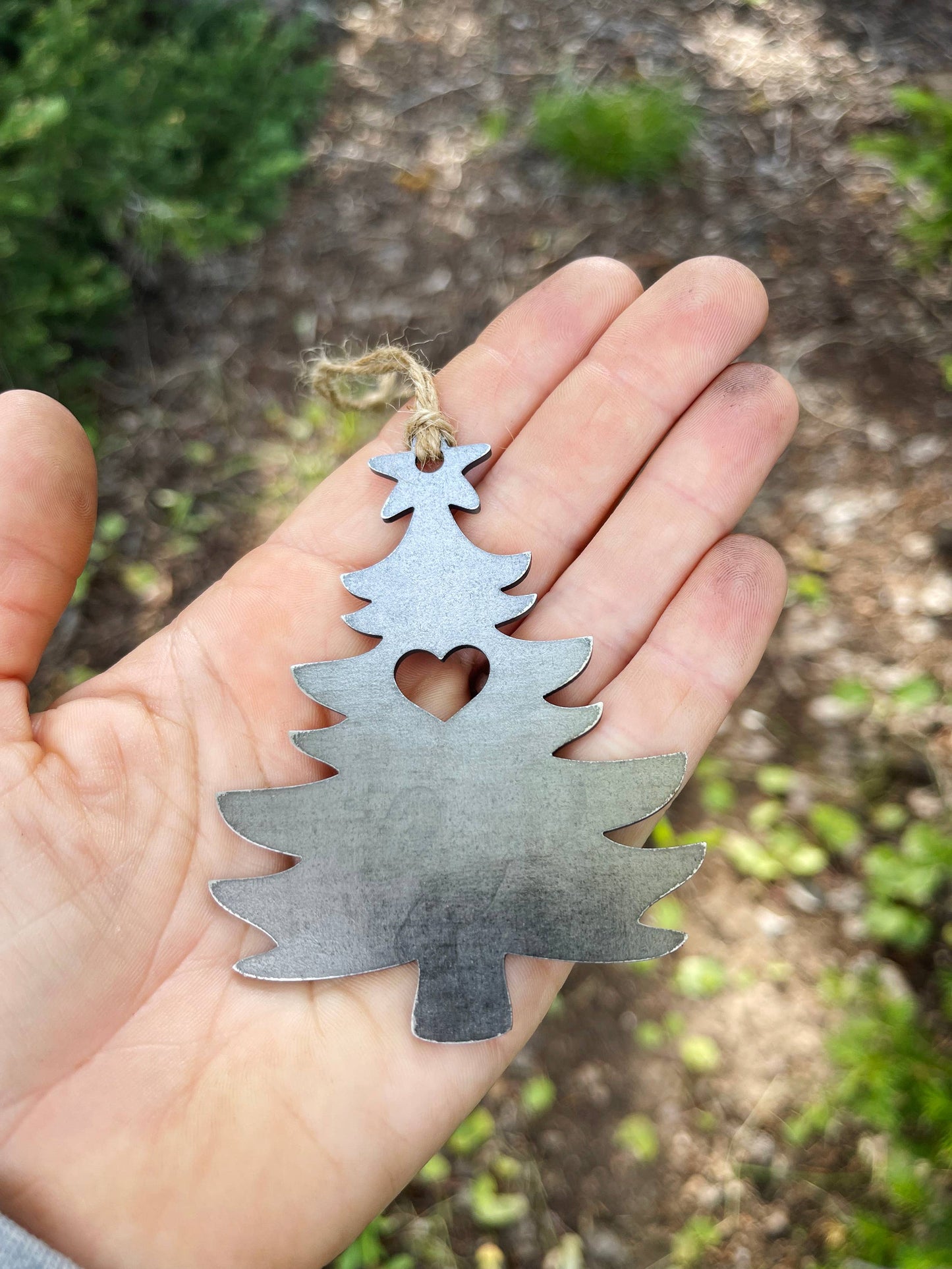 Christmas Tree Raw Steel Metal Ornament with Heart