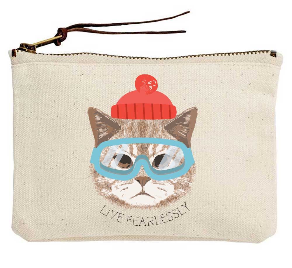 Live Fearlessly Kitty Cat Canvas Pouch