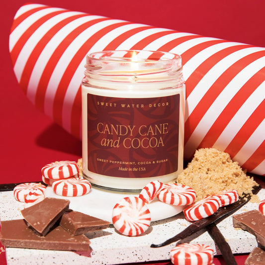 Candy Cane and Cocoa 9 oz Soy Candle (Gold Foil) - Decor