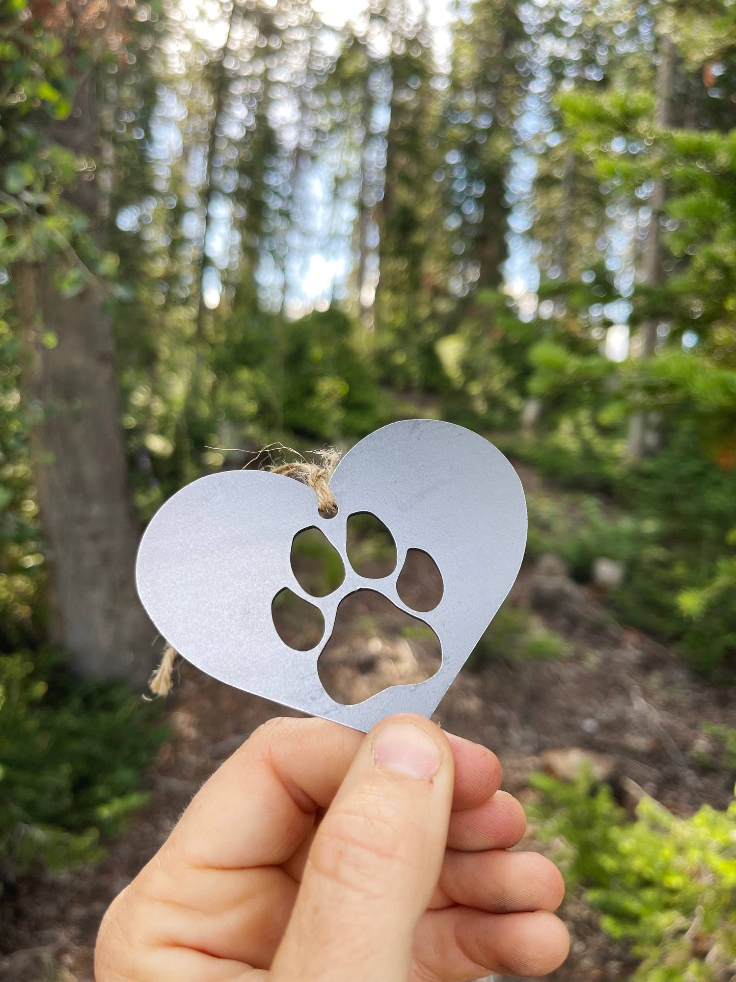 Dog Paw Heart Raw Steel Metal Ornament