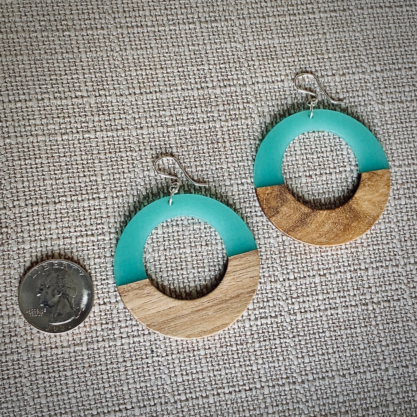 Modern Boho - Large Open Circle - Wood Resin Drop Earrings