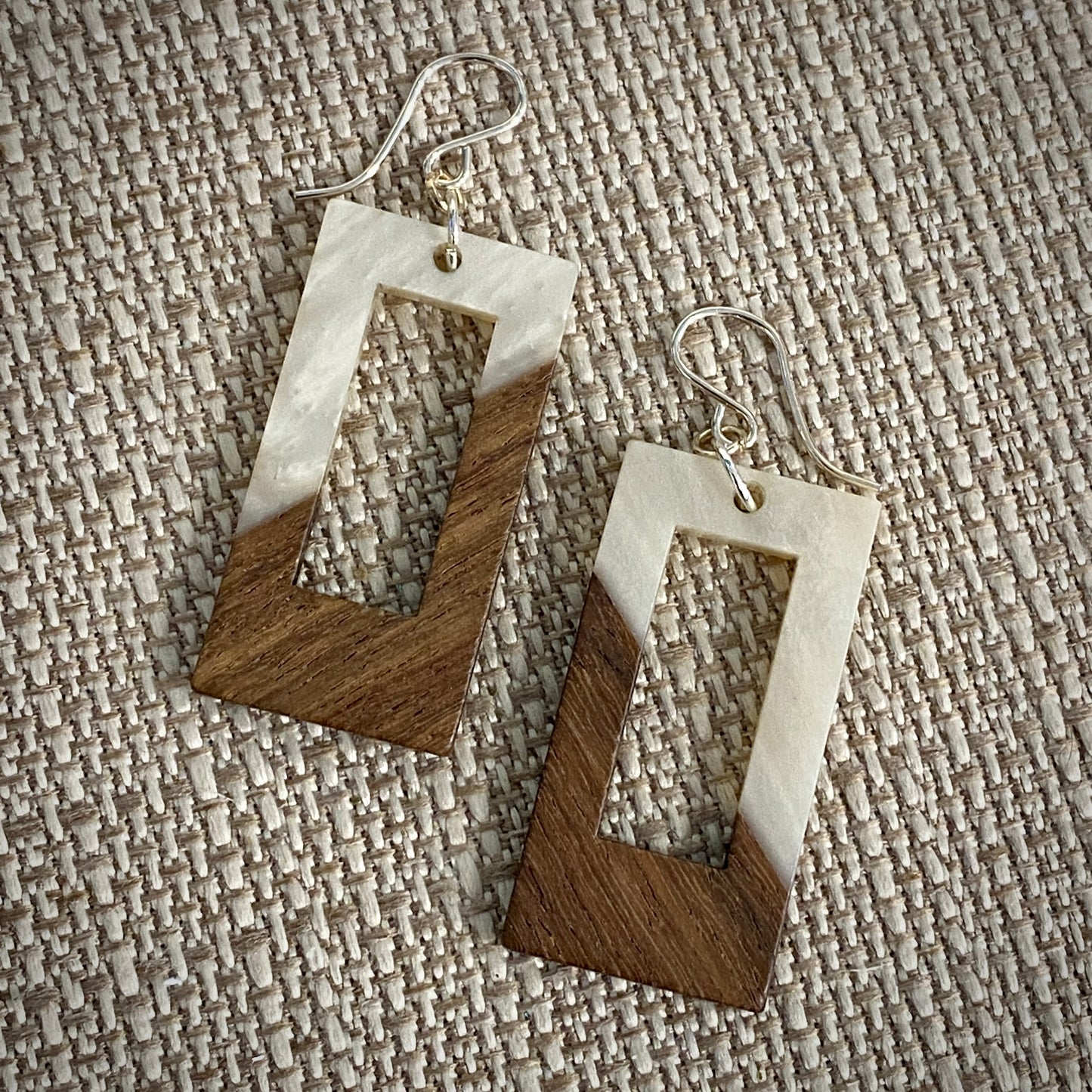 Modern Boho - Open Rectangle - Wood & Resin Drop Earrings