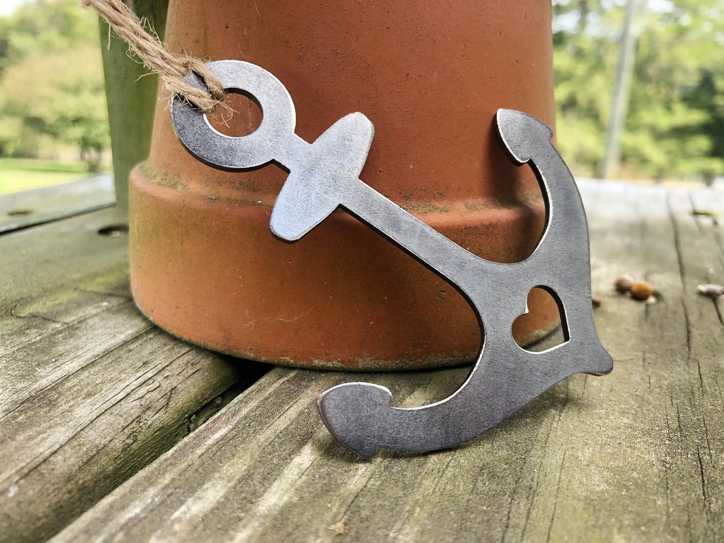 Anchor Raw Steel Ornament with Heart