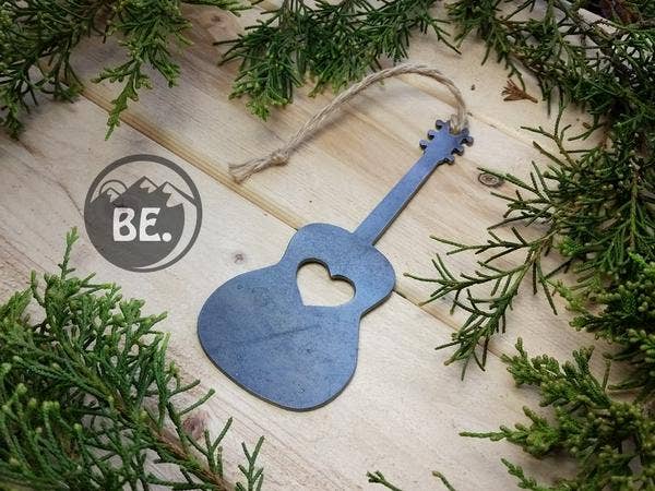 Acoustic Guitar Raw Steel Ornament with Heart