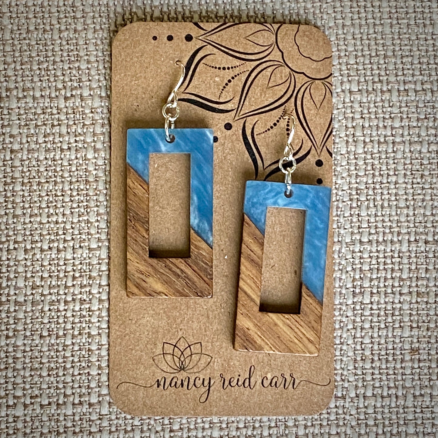 Modern Boho - Open Rectangle - Wood & Resin Drop Earrings