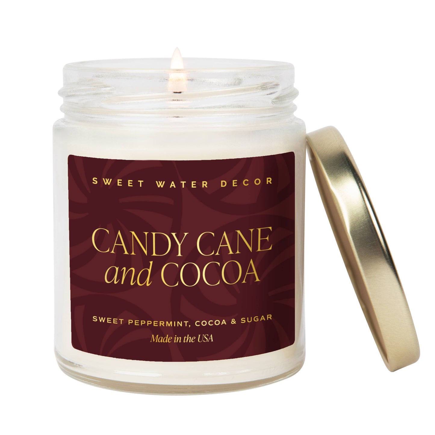 Candy Cane and Cocoa 9 oz Soy Candle (Gold Foil) - Decor