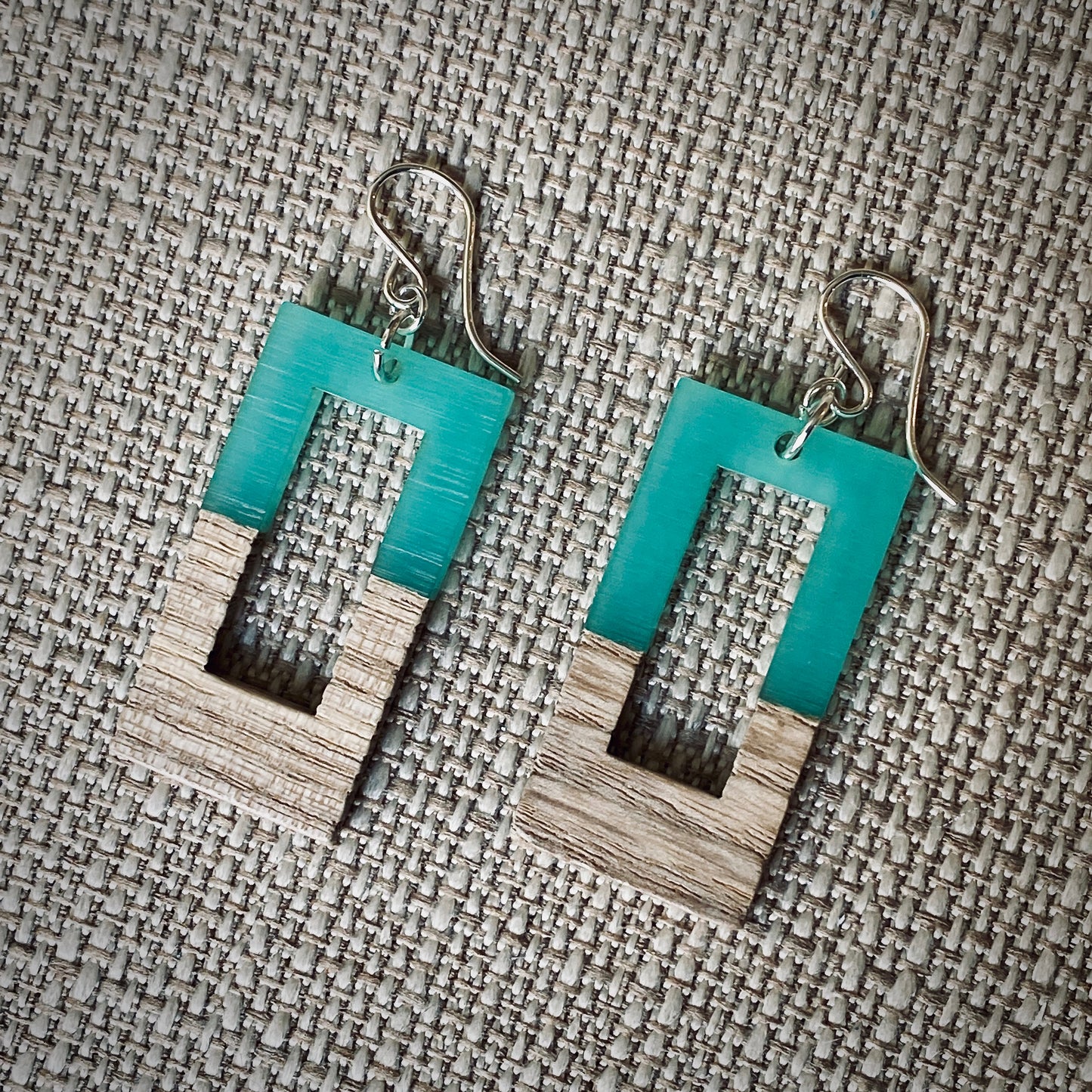 Modern Boho - Open Rectangle - Wood & Resin Drop Earrings