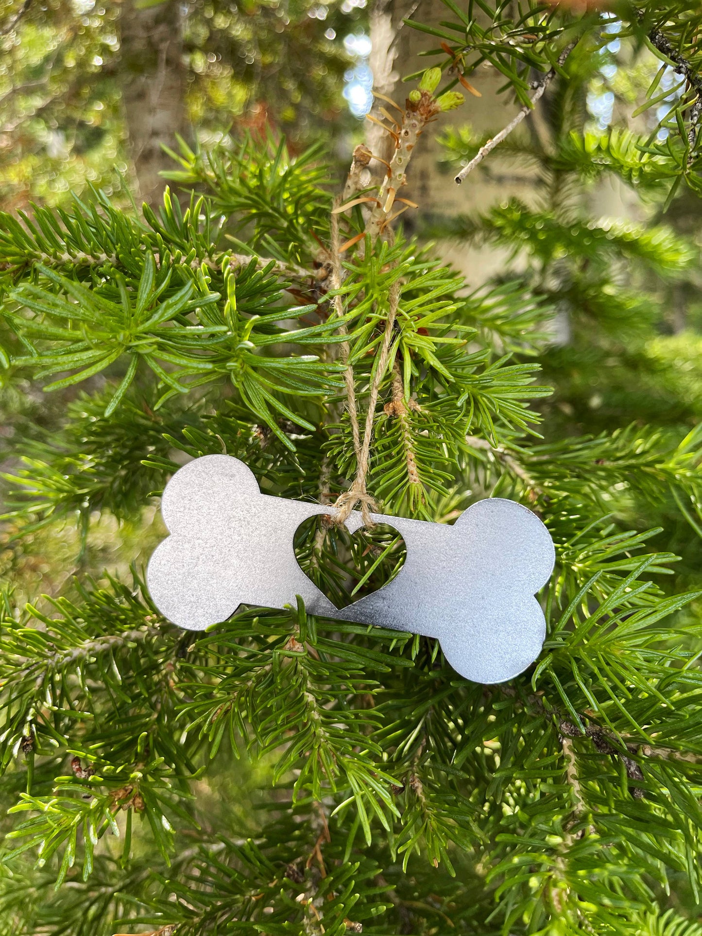 Dog Bone Raw Steel Metal Ornament with Heart Pet Gift