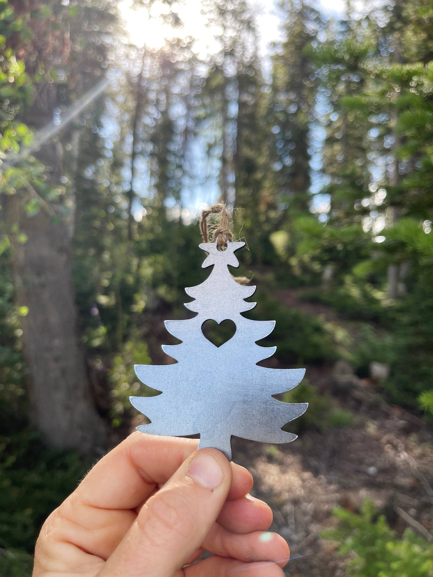 Christmas Tree Raw Steel Metal Ornament with Heart