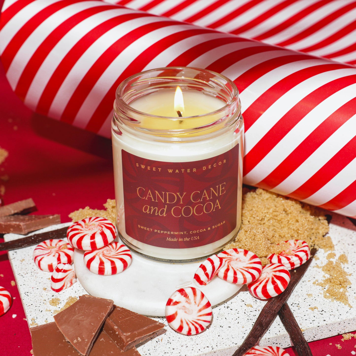 Candy Cane and Cocoa 9 oz Soy Candle (Gold Foil) - Decor