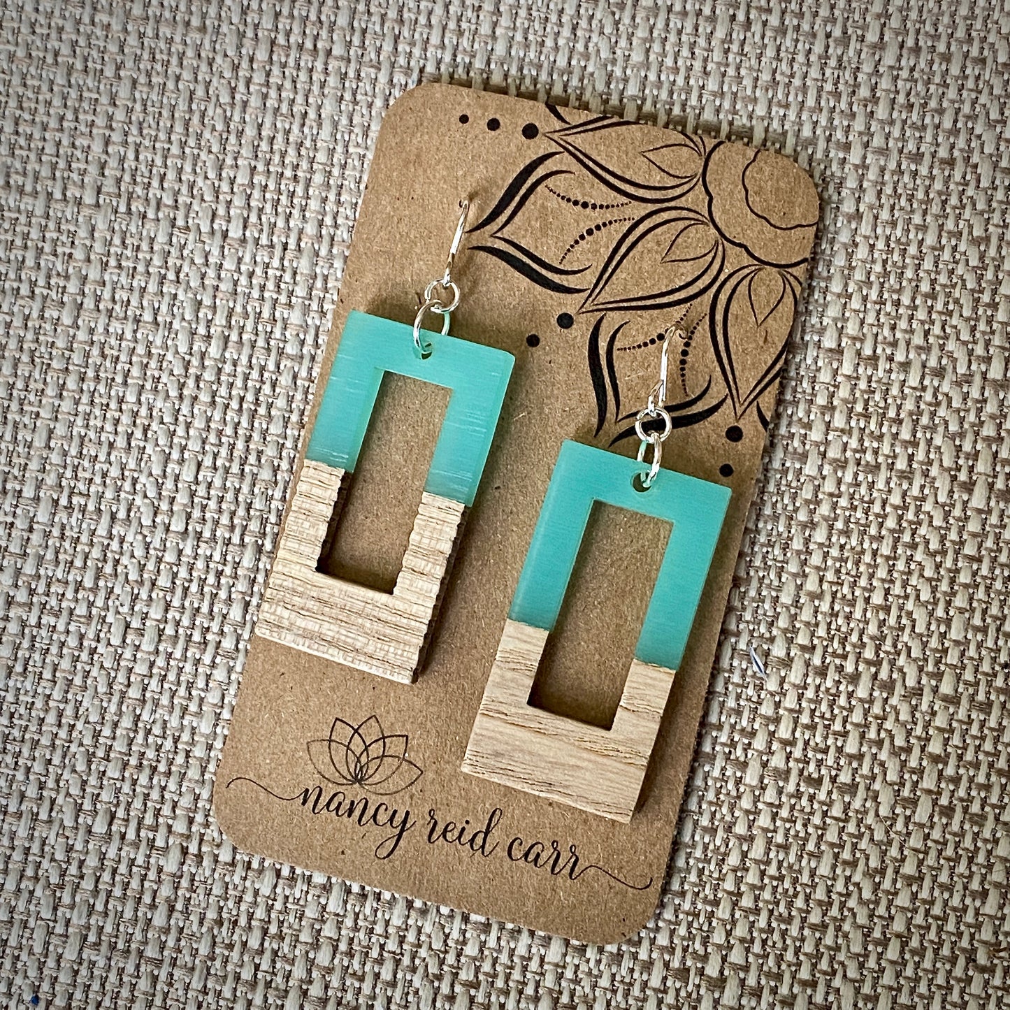 Modern Boho - Open Rectangle - Wood & Resin Drop Earrings