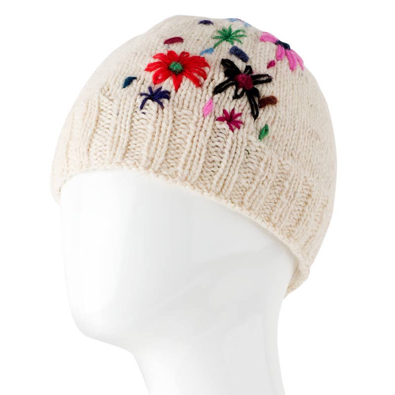 Knit Hat With Flowers