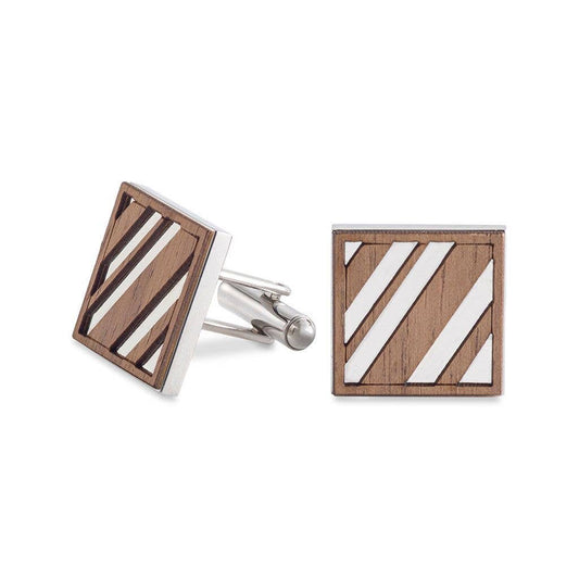 Treeline and Tide - Cufflinks - Diagonal Lines, Walnut