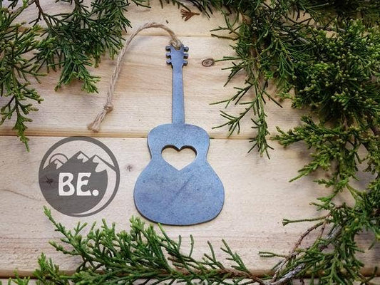 Acoustic Guitar Raw Steel Ornament with Heart