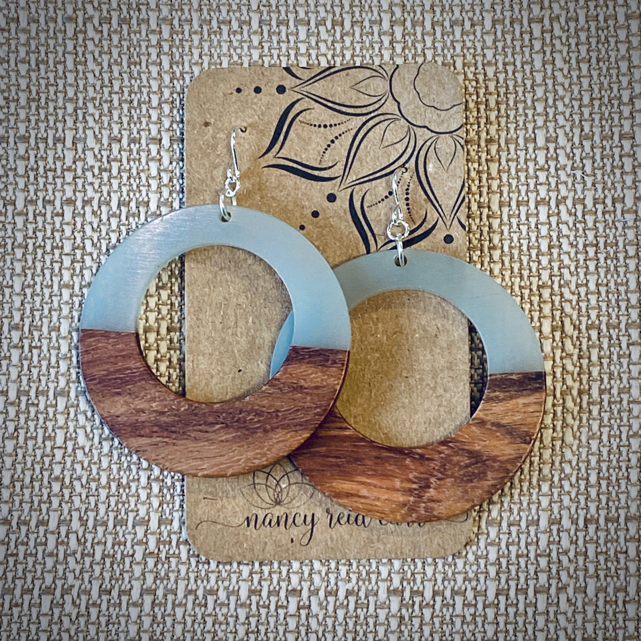 Modern Boho - Large Open Circle - Wood Resin Drop Earrings