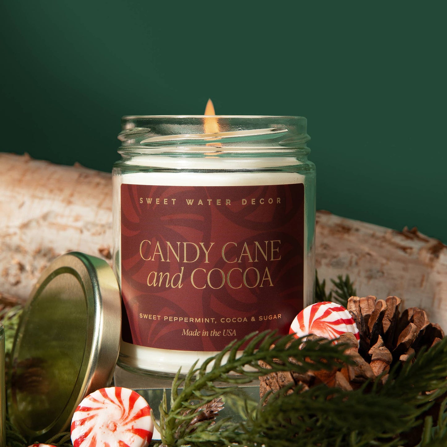 Candy Cane and Cocoa 9 oz Soy Candle (Gold Foil) - Decor