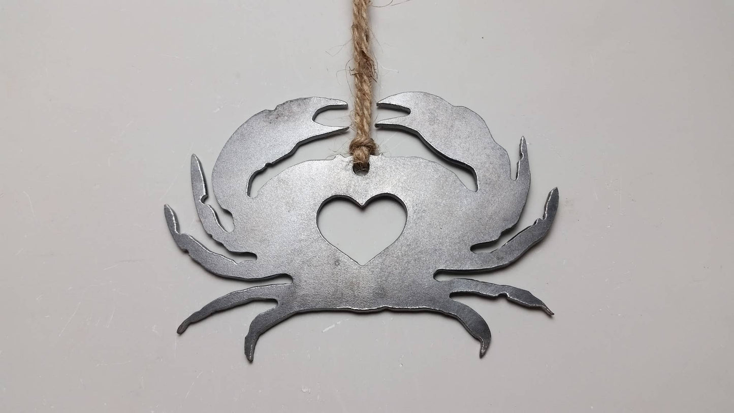 Crab Raw Steel Metal Ornament with Heart Ocean Sea Beach