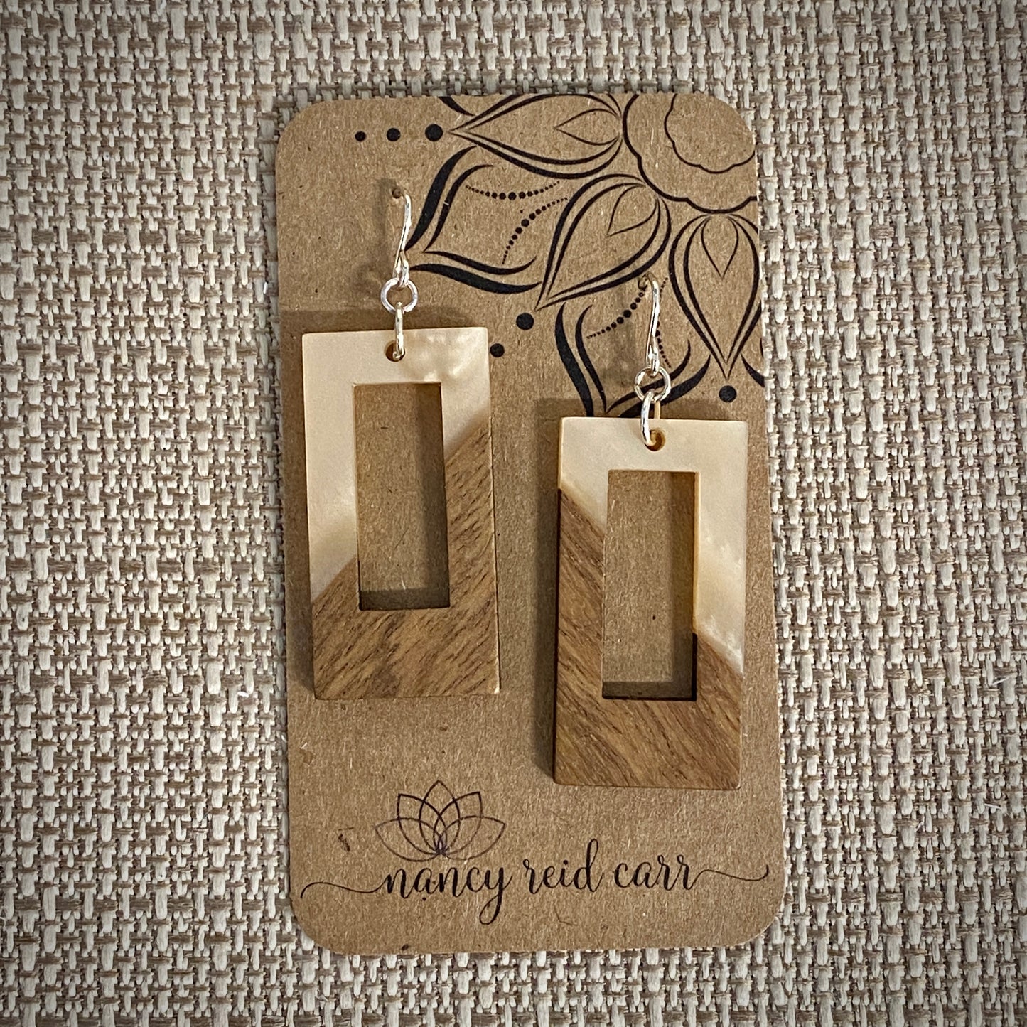 Modern Boho - Open Rectangle - Wood & Resin Drop Earrings