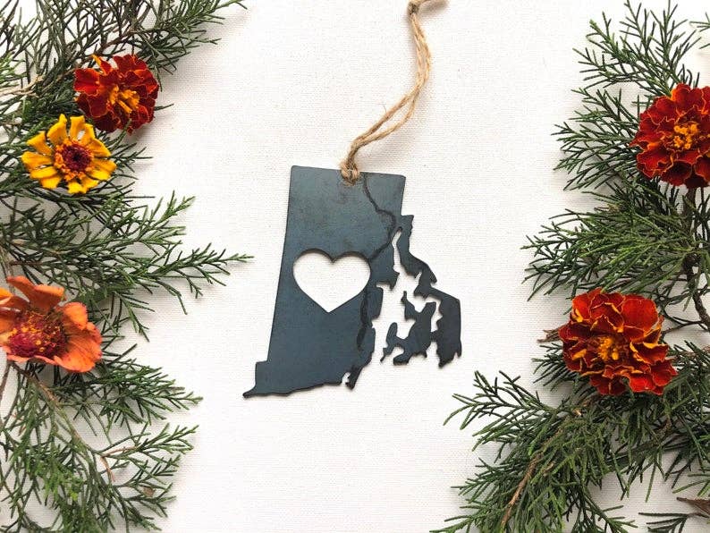 Rhode Island State Raw Steel Metal Ornament Sustainable Gif