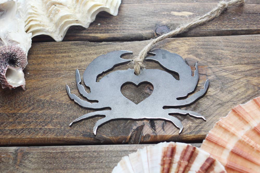 Crab Raw Steel Metal Ornament with Heart Ocean Sea Beach