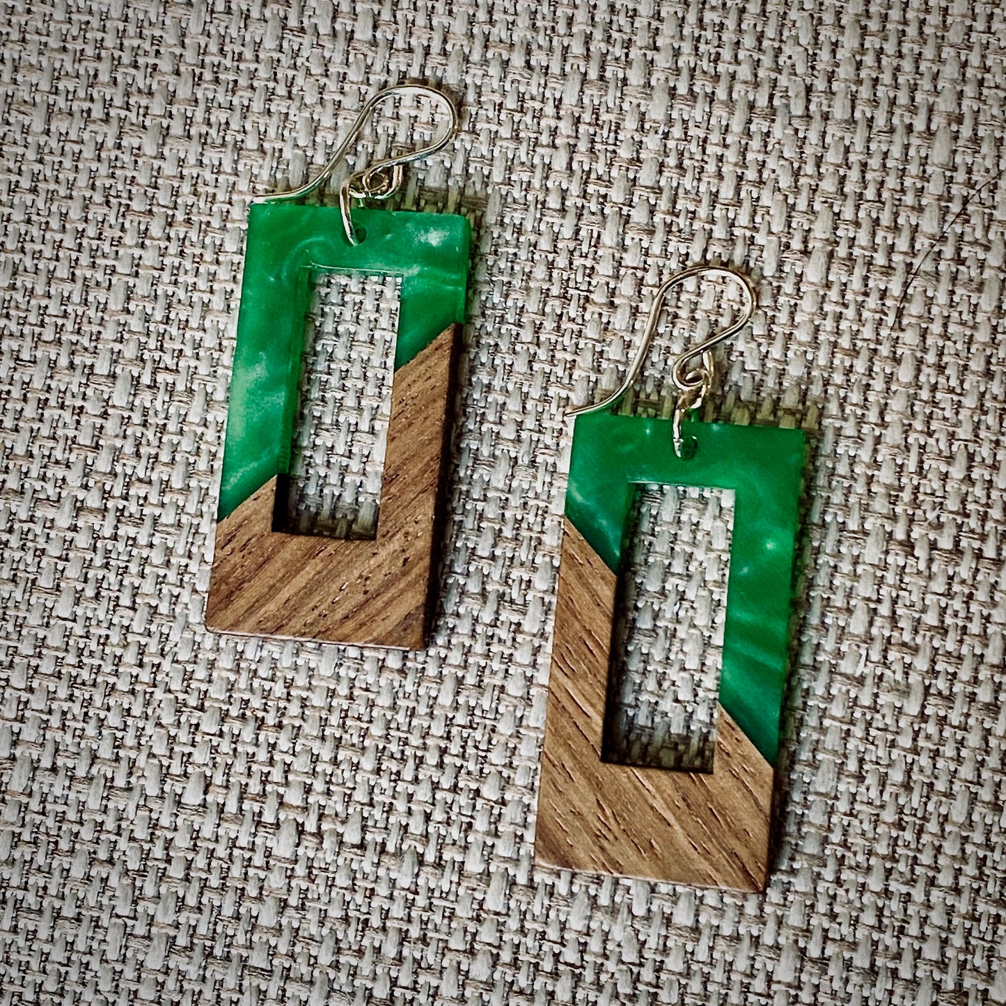 Modern Boho - Open Rectangle - Wood & Resin Drop Earrings