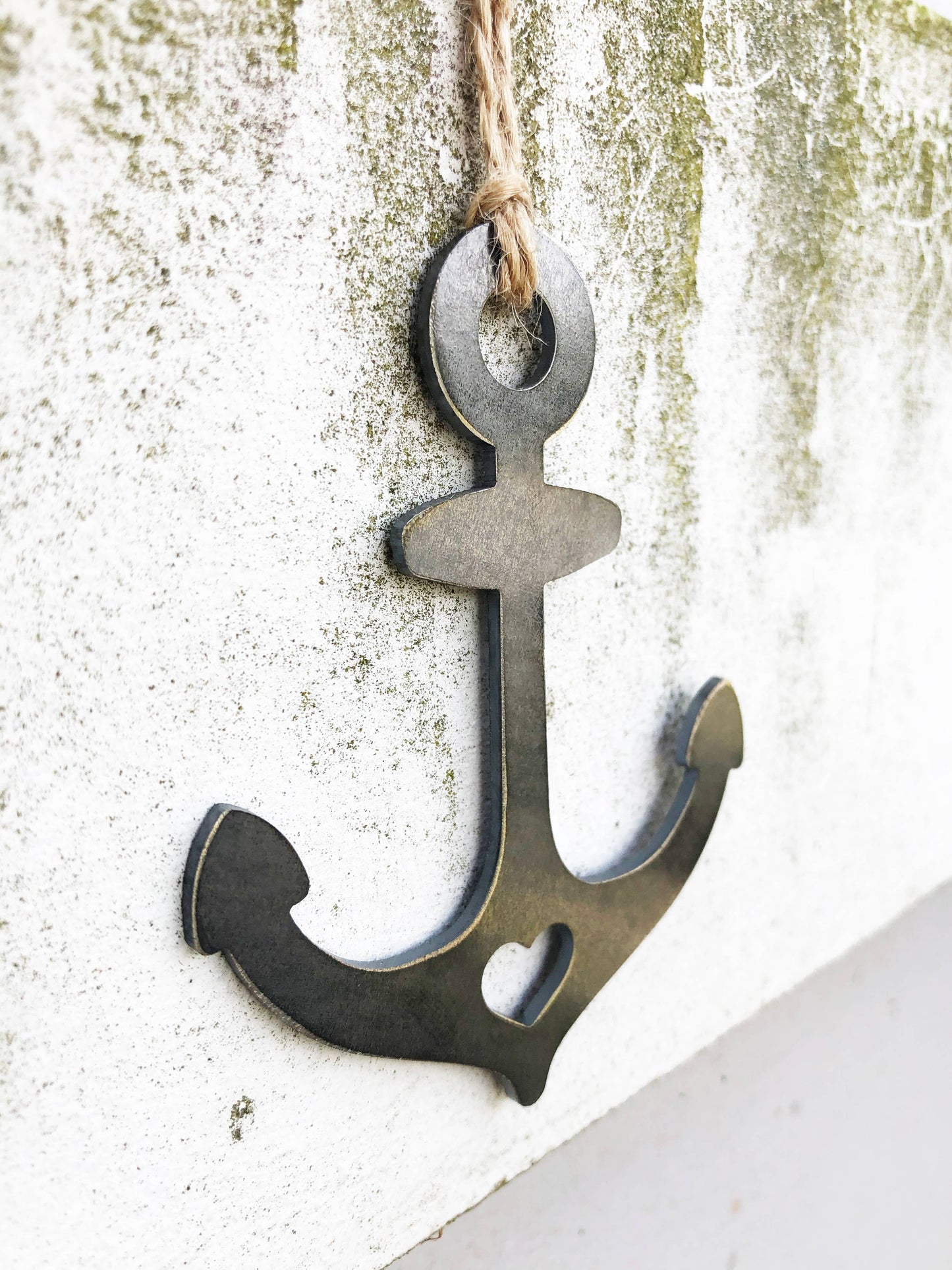 Anchor Raw Steel Ornament with Heart