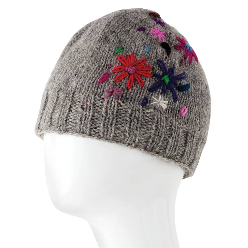 Knit Hat With Flowers