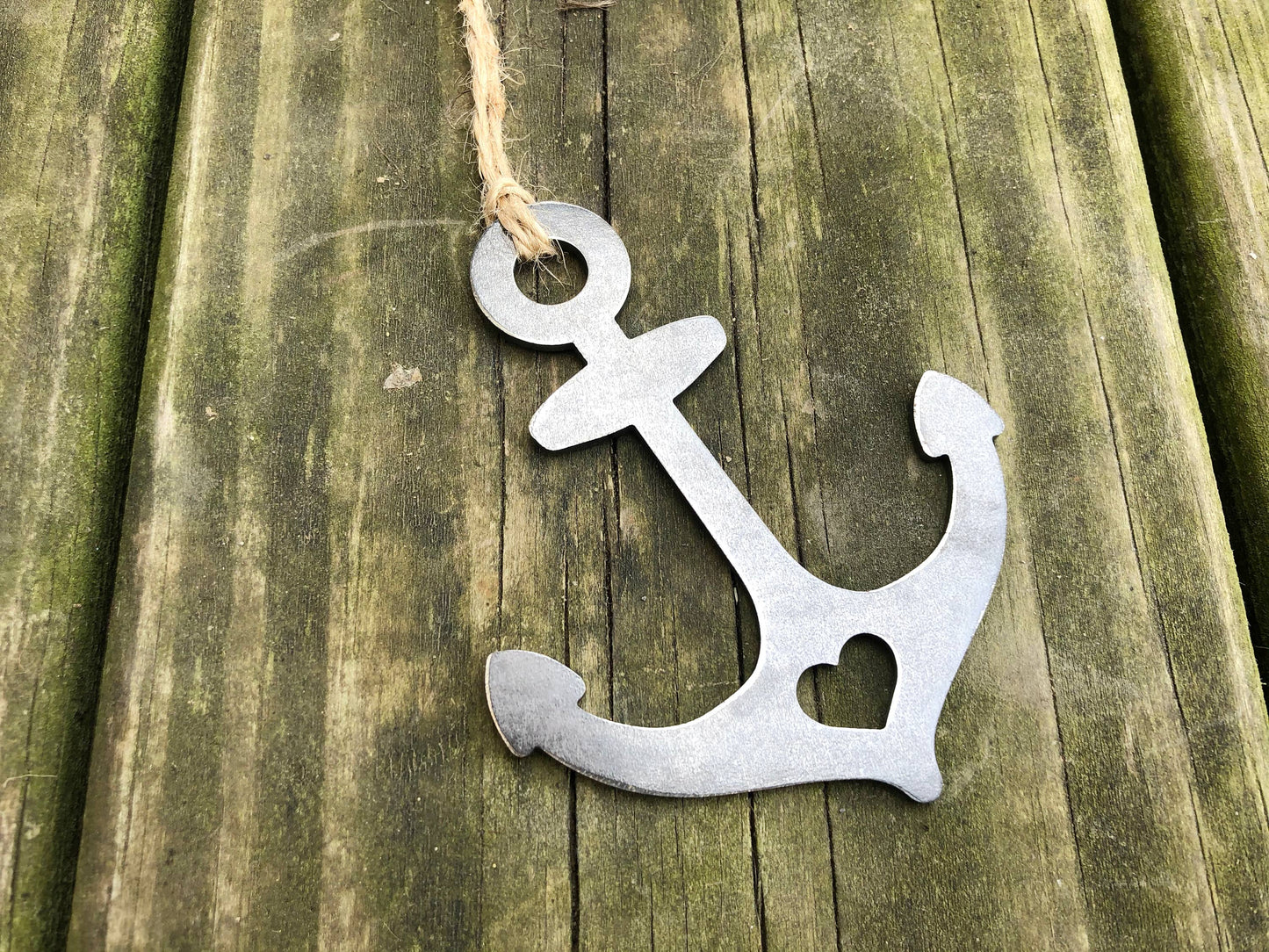 Anchor Raw Steel Ornament with Heart