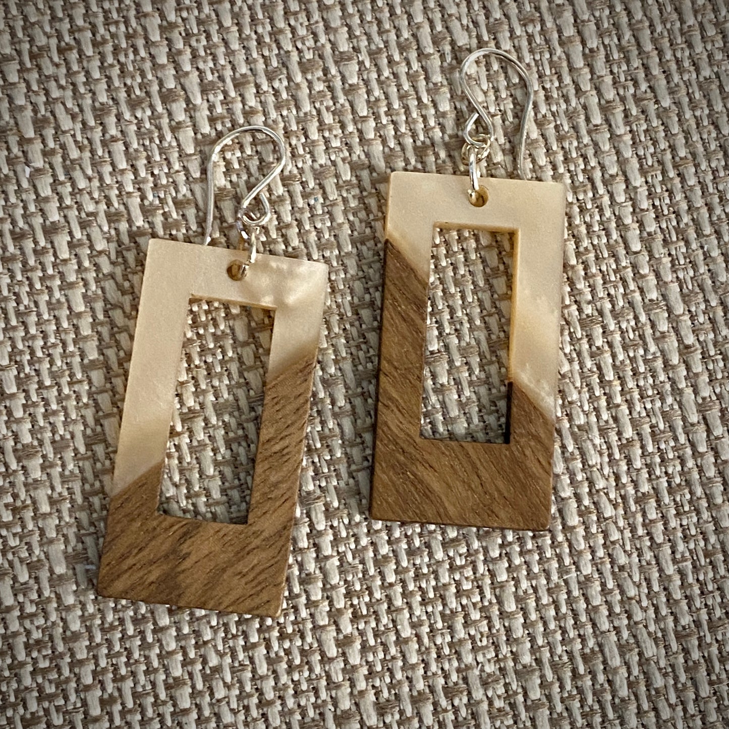 Modern Boho - Open Rectangle - Wood & Resin Drop Earrings