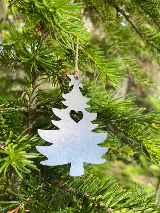 Christmas Tree Raw Steel Metal Ornament with Heart