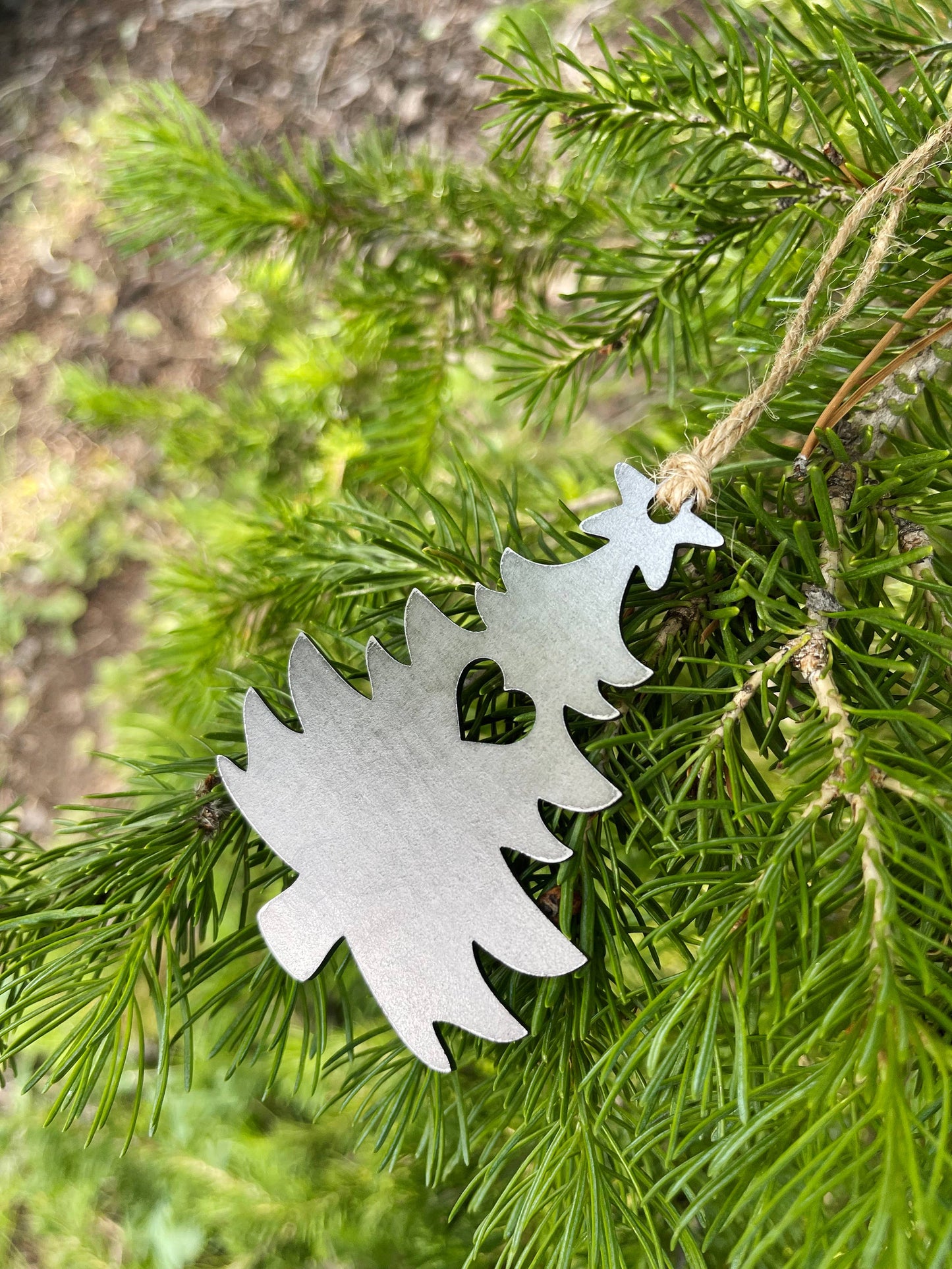 Christmas Tree Raw Steel Metal Ornament with Heart