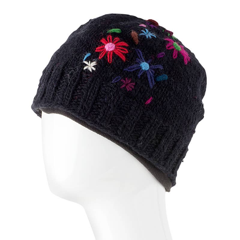 Knit Hat With Flowers