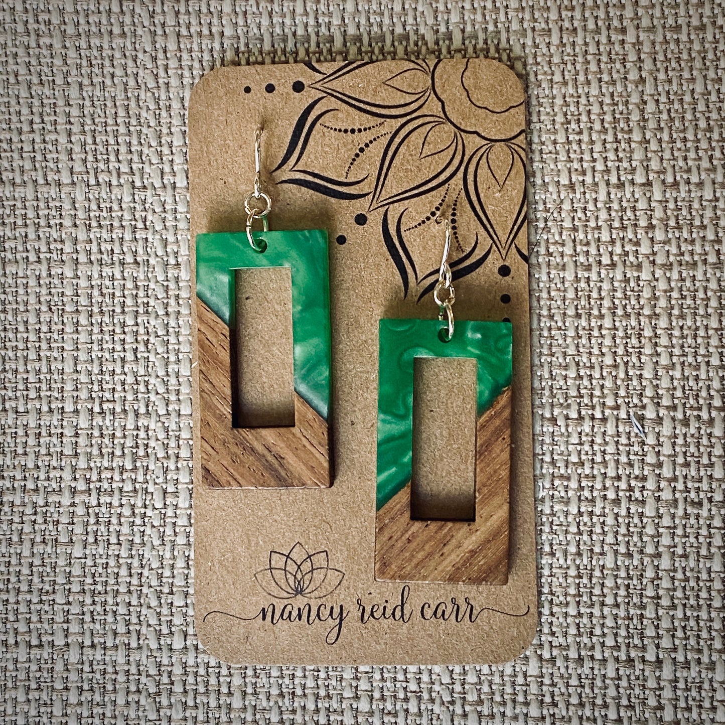 Modern Boho - Open Rectangle - Wood & Resin Drop Earrings