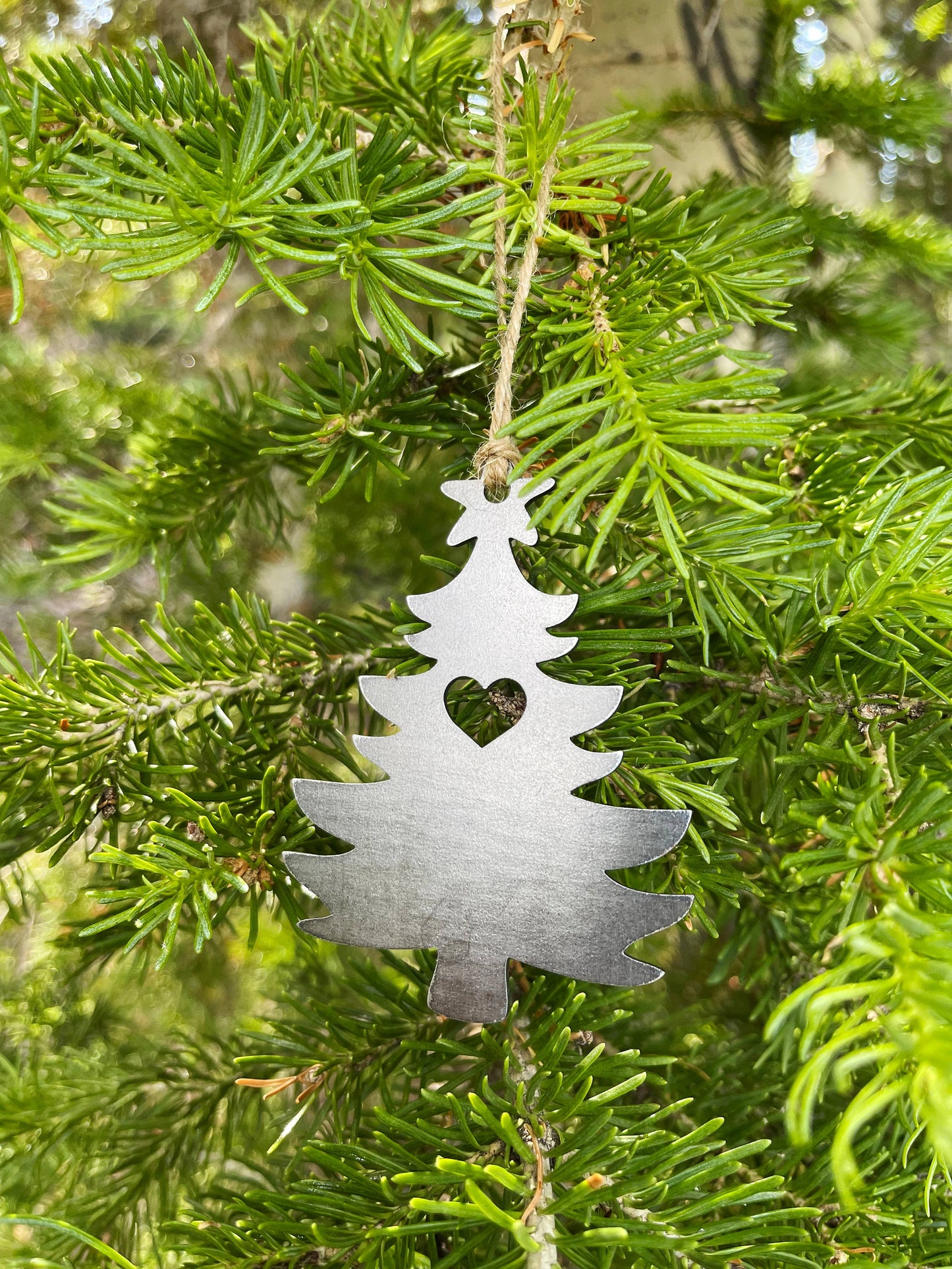 Christmas Tree Raw Steel Metal Ornament with Heart