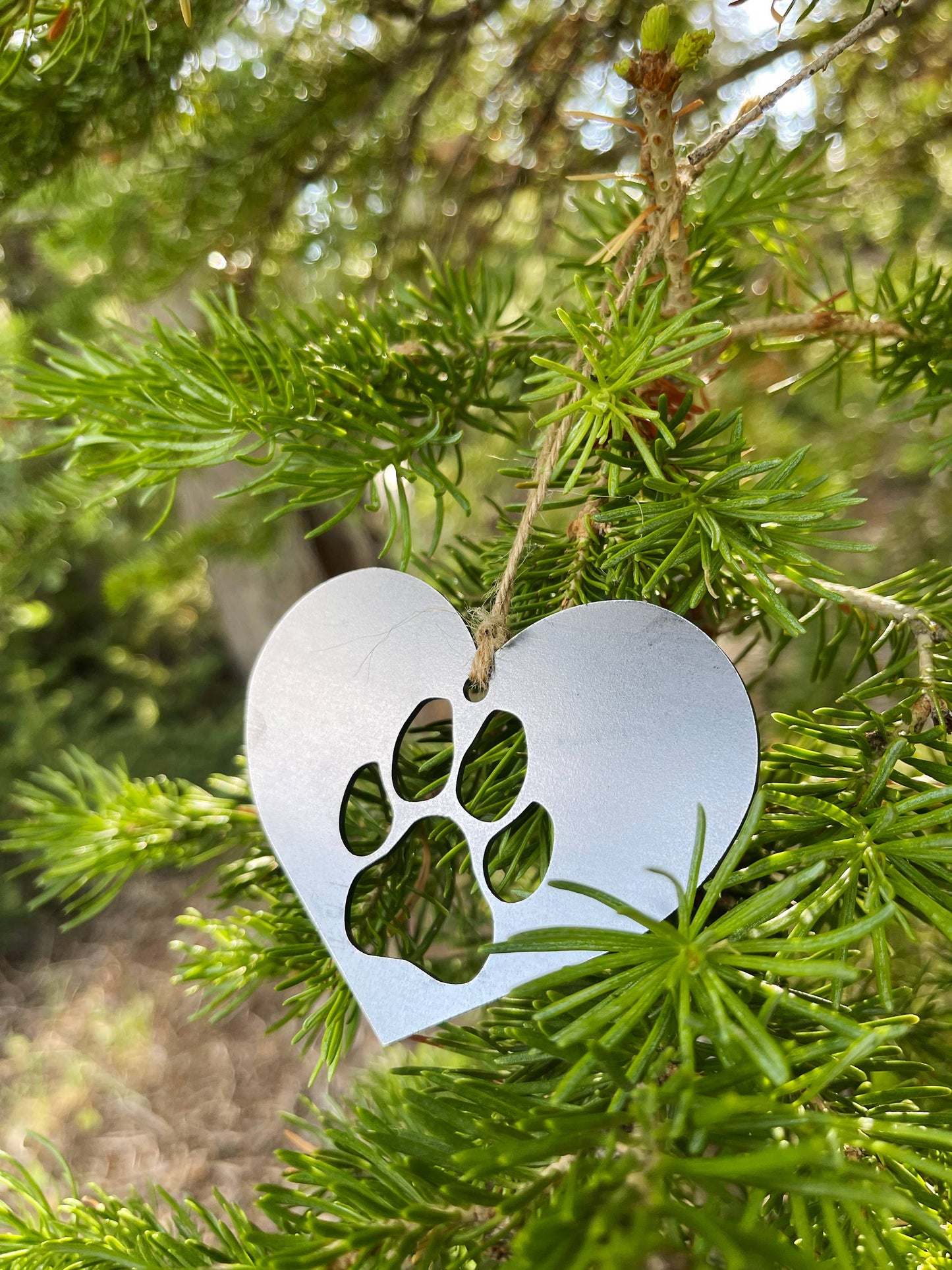 Dog Paw Heart Raw Steel Metal Ornament