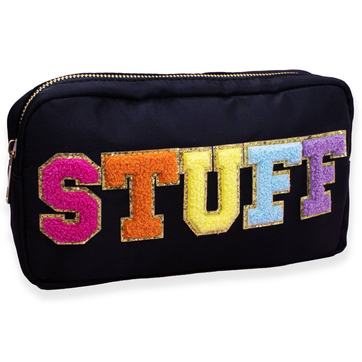 Preppy Nylon Chenille Letter Bag Travel Makeup Pouch - STUFF