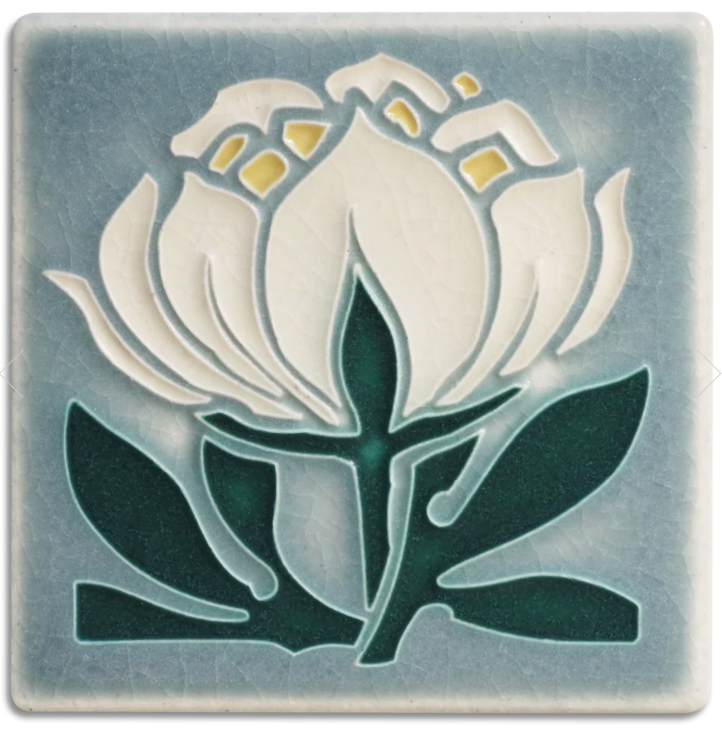 Motawi Peony Bloom Tile - Grey Blue