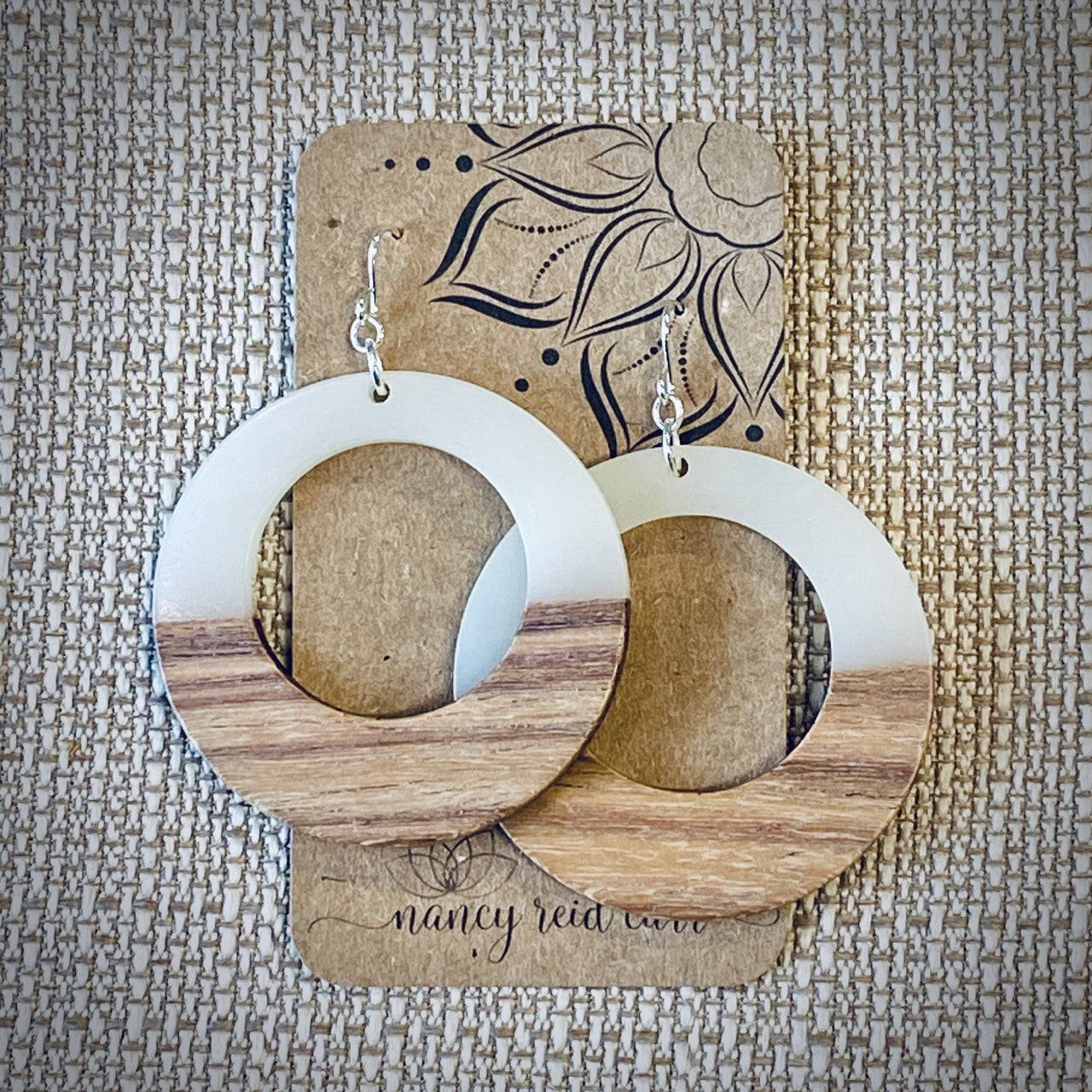 Modern Boho - Large Open Circle - Wood Resin Drop Earrings