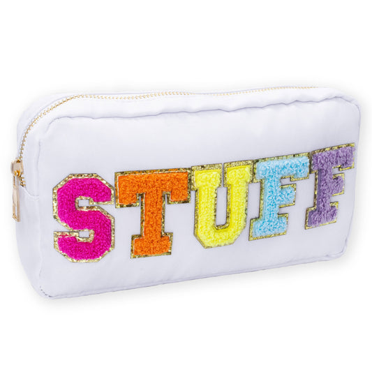 Preppy Nylon Chenille Letter Travel Makeup Pouch - STUFF