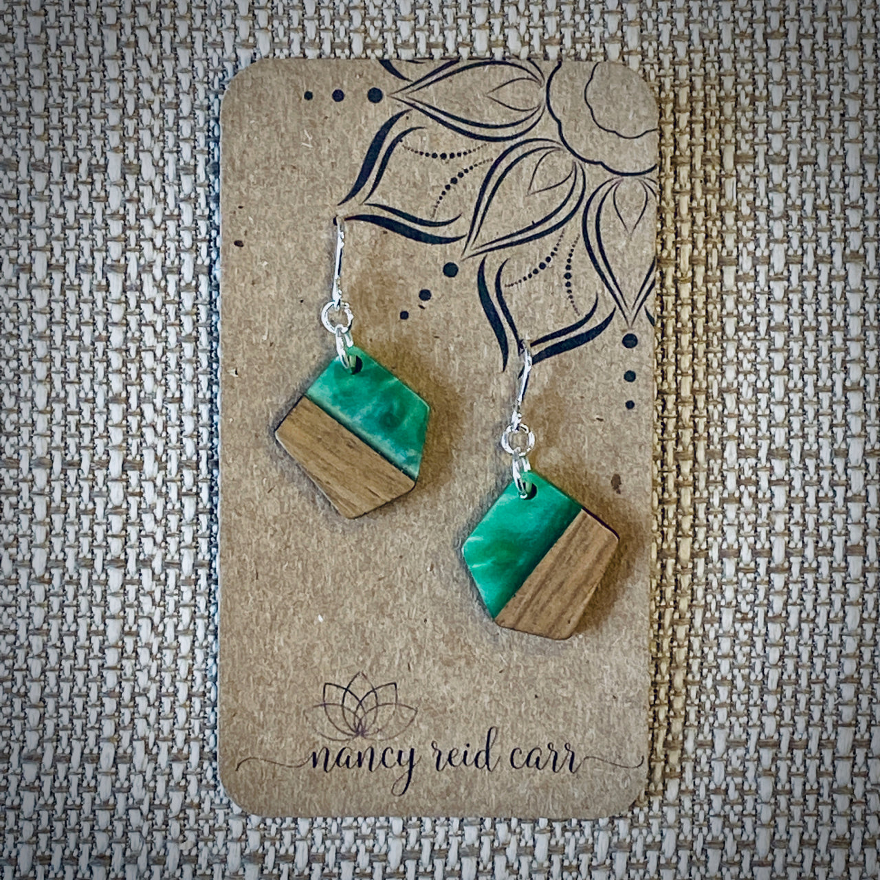 Modern Boho Collection - Pentagon Drop Earrings Wood/Resin