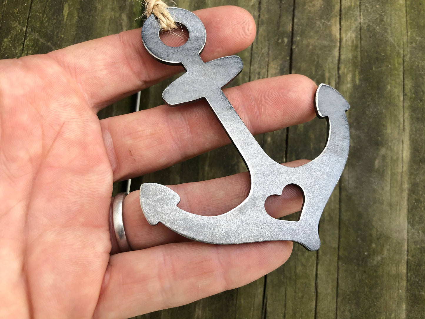 Anchor Raw Steel Ornament with Heart