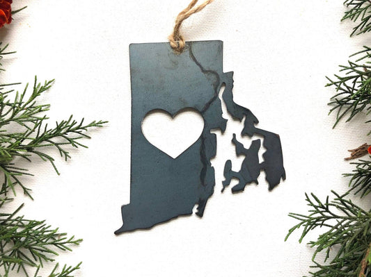 Rhode Island State Raw Steel Metal Ornament Sustainable Gif