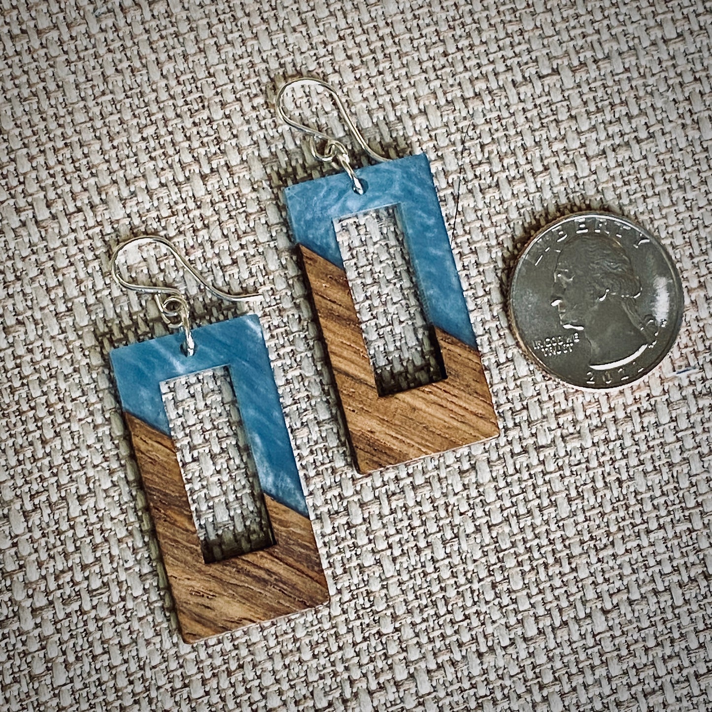 Modern Boho - Open Rectangle - Wood & Resin Drop Earrings